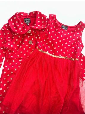 Pink & Violet Red Gold Dot Tulle Party Dress for Girls